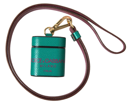 Custodia per Airpods con cinturino in pelle di vitello verde bordeaux Dolce &amp; Gabbana con stampa del logo