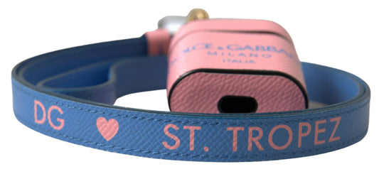 Custodia per Airpods con cinturino stampato in pelle di vitello rosa e blu Dolce & Gabbana