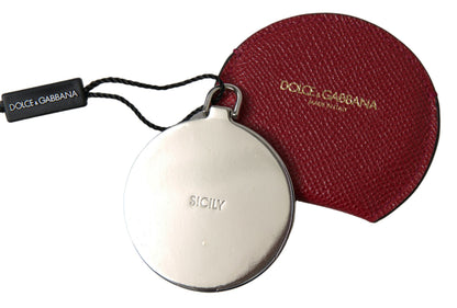Portaspecchietto rotondo in pelle di vitello rossa Dolce &amp; Gabbana