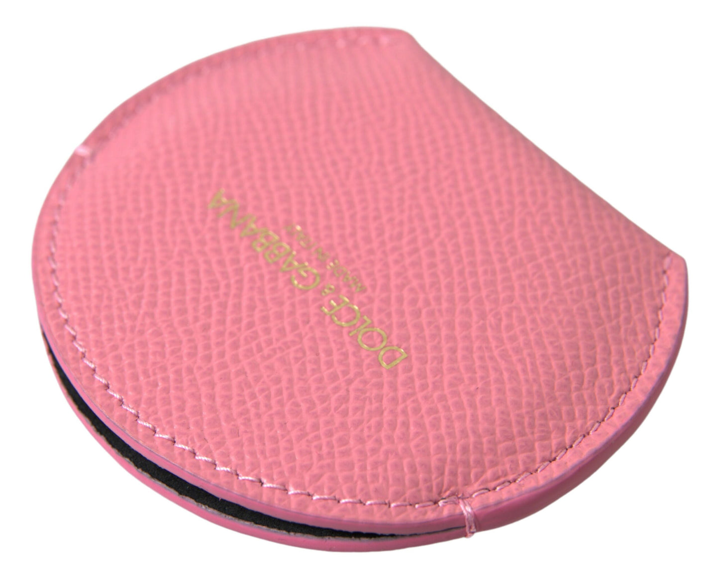 Portaspecchietto rotondo con stampa logo Dolce &amp; Gabbana in pelle di vitello rosa