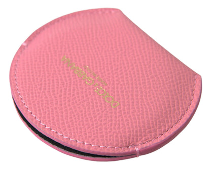 Portaspecchietto rotondo con stampa logo Dolce &amp; Gabbana in pelle di vitello rosa