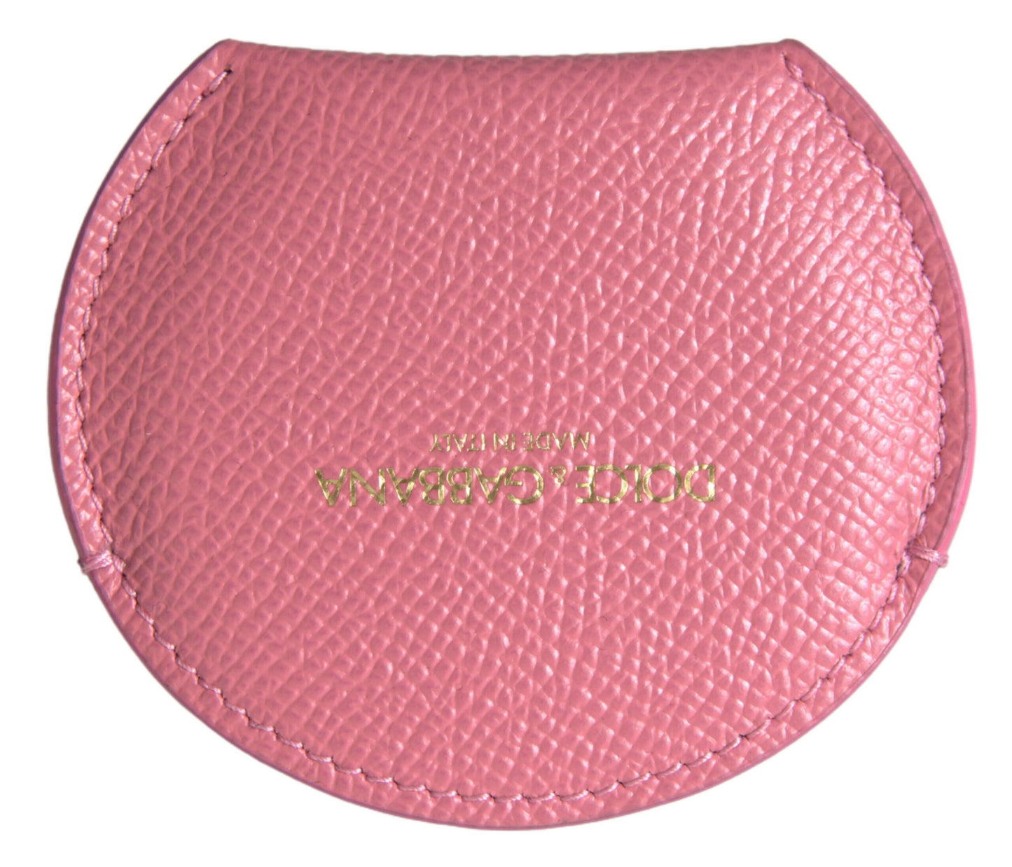 Portaspecchietto rotondo con stampa logo Dolce &amp; Gabbana in pelle di vitello rosa