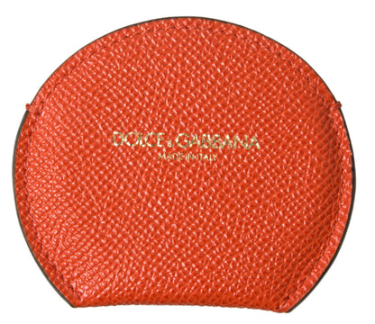 Portaspecchietto rotondo con logo Dolce &amp; Gabbana in pelle di vitello arancione