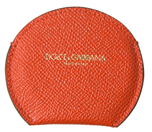 Portaspecchietto rotondo con logo Dolce &amp; Gabbana in pelle di vitello arancione