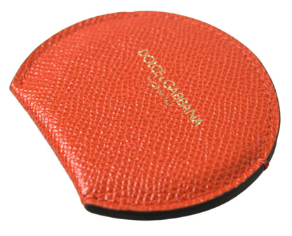Portaspecchietto rotondo con logo Dolce &amp; Gabbana in pelle di vitello arancione