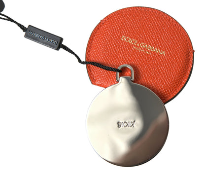 Portaspecchietto rotondo con logo Dolce &amp; Gabbana in pelle di vitello arancione