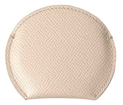 Portaspecchietto rotondo con logo Dolce &amp; Gabbana in pelle di vitello beige