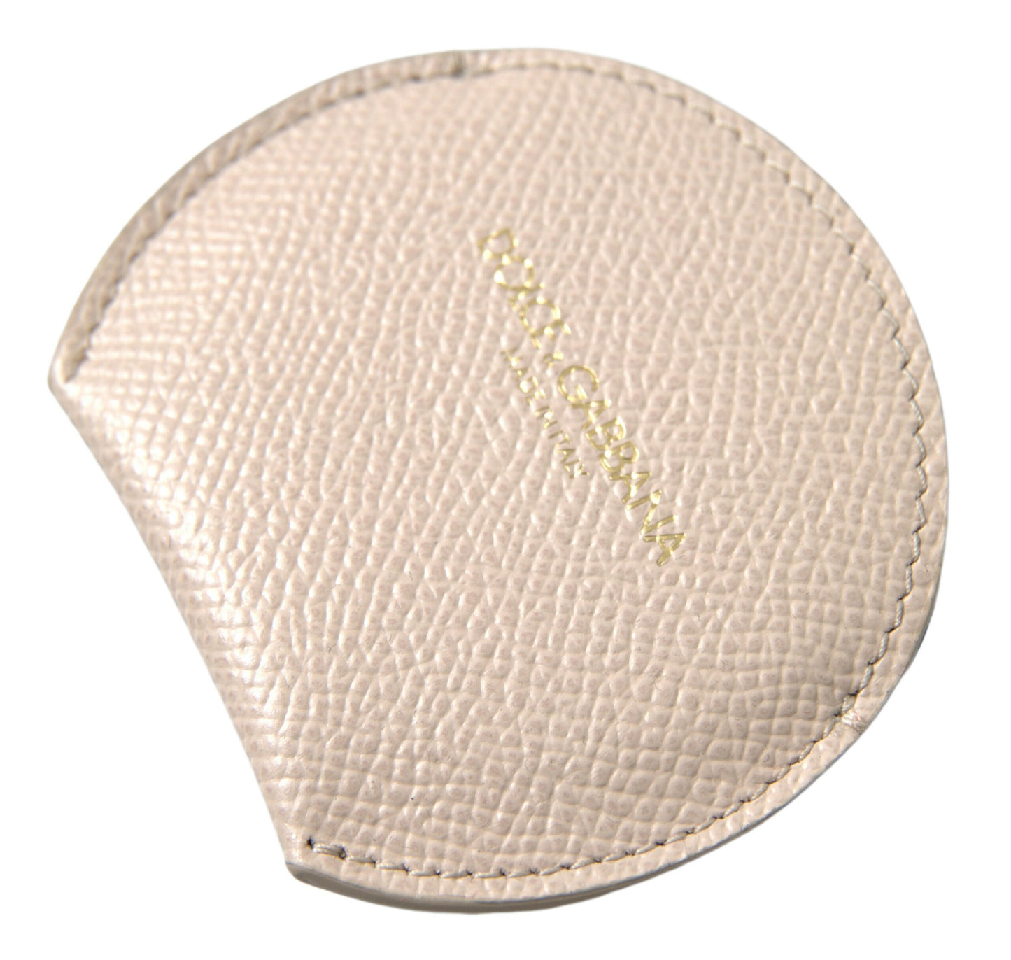 Portaspecchietto rotondo con logo Dolce &amp; Gabbana in pelle di vitello beige