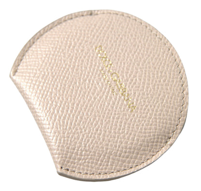 Portaspecchietto rotondo con logo Dolce &amp; Gabbana in pelle di vitello beige