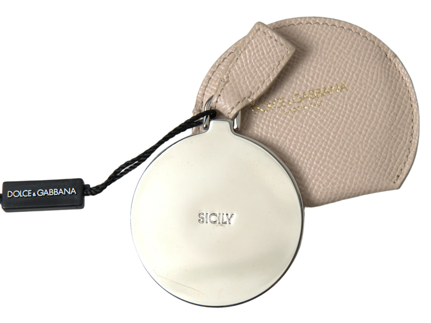 Portaspecchietto rotondo con logo Dolce &amp; Gabbana in pelle di vitello beige