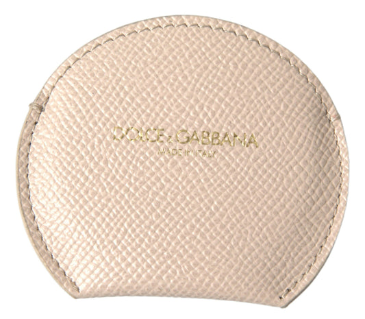Portaspecchietto rotondo con logo Dolce &amp; Gabbana in pelle di vitello beige