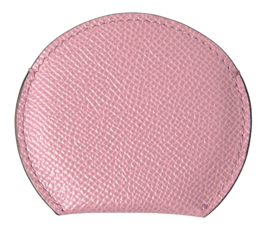 Portaspecchietto rotondo con stampa logo Dolce &amp; Gabbana in pelle di vitello rosa