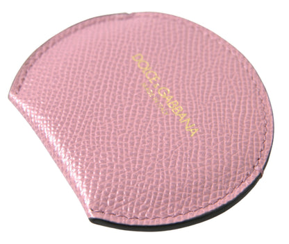 Portaspecchietto rotondo con stampa logo Dolce &amp; Gabbana in pelle di vitello rosa