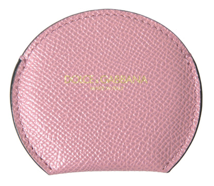 Portaspecchietto rotondo con stampa logo Dolce &amp; Gabbana in pelle di vitello rosa