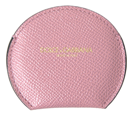 Portaspecchietto rotondo con stampa logo Dolce &amp; Gabbana in pelle di vitello rosa