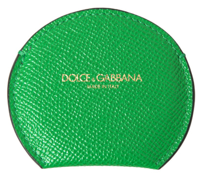 Portaspecchietto rotondo con logo Dolce &amp; Gabbana in pelle di vitello verde