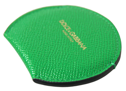 Portaspecchietto rotondo con logo Dolce &amp; Gabbana in pelle di vitello verde