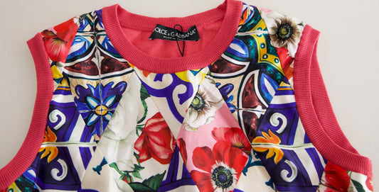 Canotta girocollo con stampa floreale multicolore in maiolica Dolce &amp; Gabbana