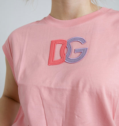 T-shirt girocollo con logo DG in cotone rosa Dolce &amp; Gabbana