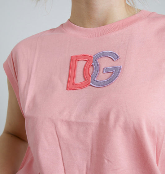 T-shirt girocollo con logo DG in cotone rosa Dolce &amp; Gabbana