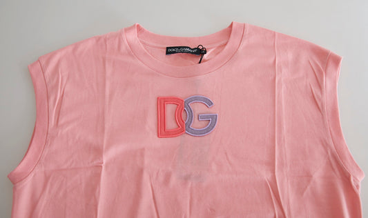 T-shirt girocollo con logo DG in cotone rosa Dolce &amp; Gabbana
