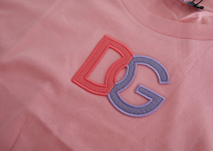 T-shirt girocollo con logo DG in cotone rosa Dolce &amp; Gabbana