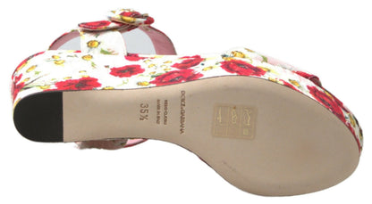 Sandali con cinturino alla caviglia e zeppa con stampa floreale multicolore Dolce &amp; Gabbana