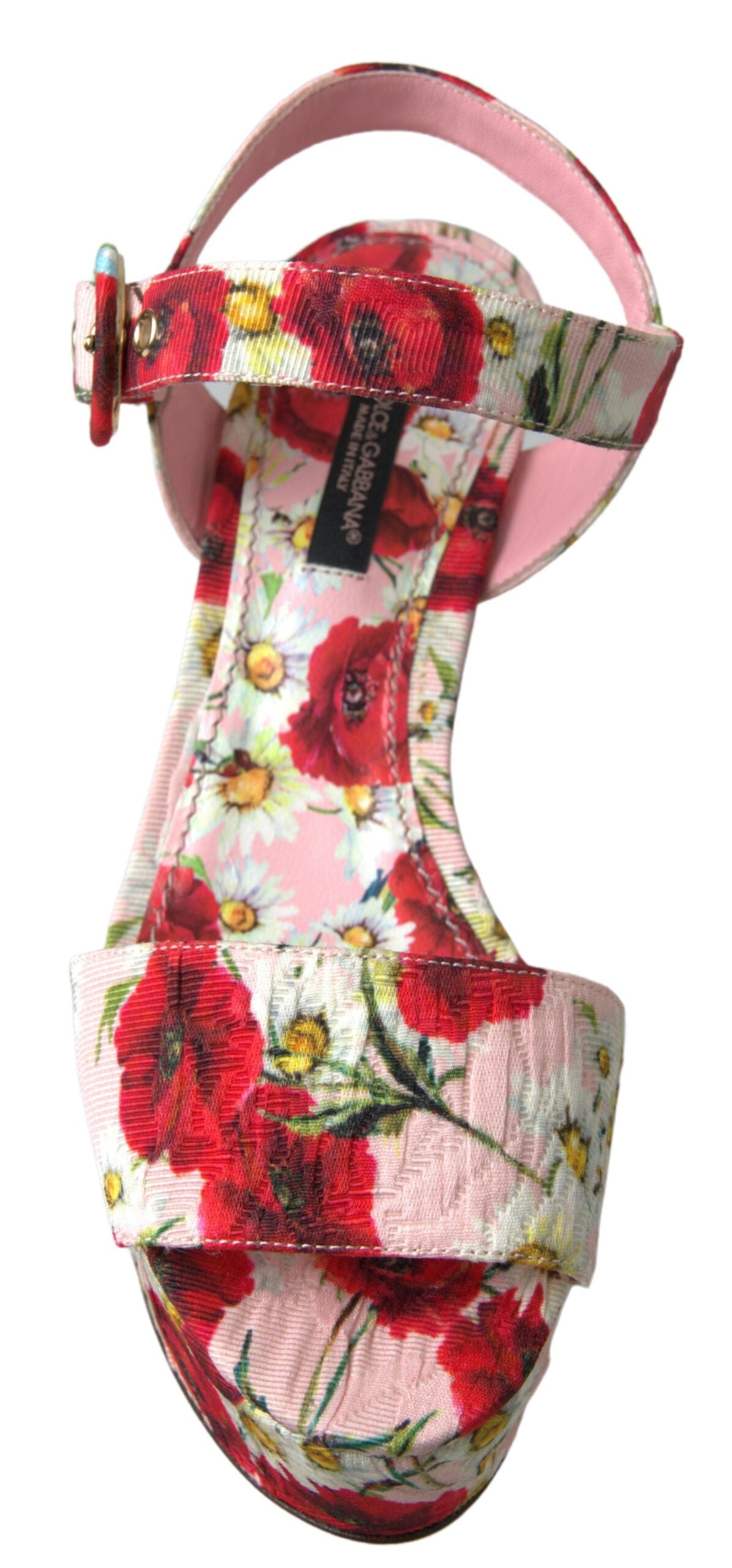 Sandali con cinturino alla caviglia e zeppa con stampa floreale multicolore Dolce &amp; Gabbana