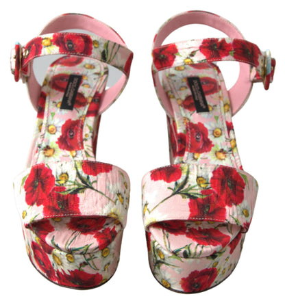 Sandali con cinturino alla caviglia e zeppa con stampa floreale multicolore Dolce &amp; Gabbana