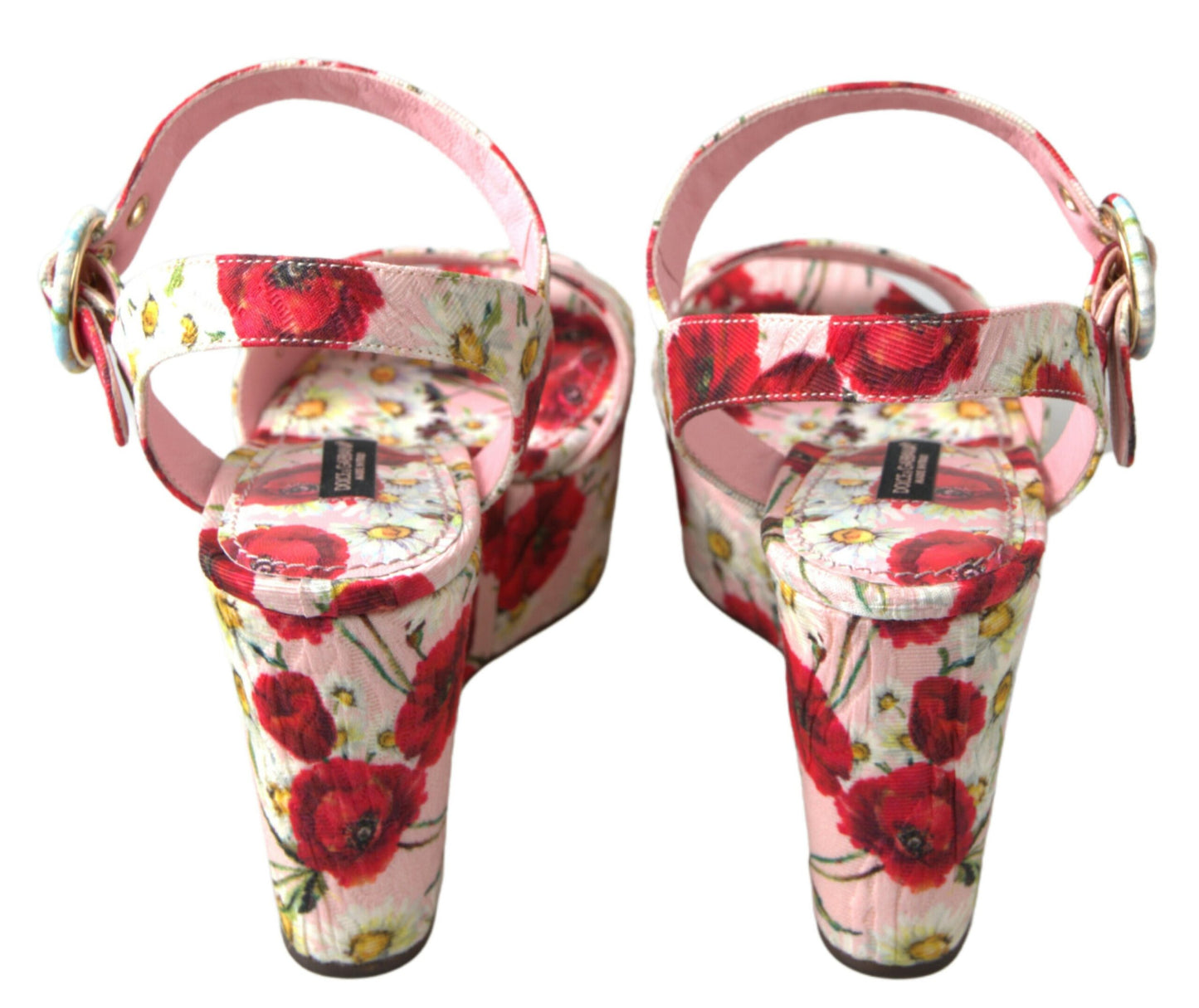 Sandali con cinturino alla caviglia e zeppa con stampa floreale multicolore Dolce &amp; Gabbana