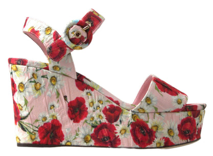 Sandali con cinturino alla caviglia e zeppa con stampa floreale multicolore Dolce &amp; Gabbana