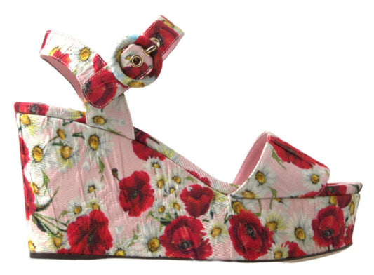 Sandali con cinturino alla caviglia e zeppa con stampa floreale multicolore Dolce &amp; Gabbana