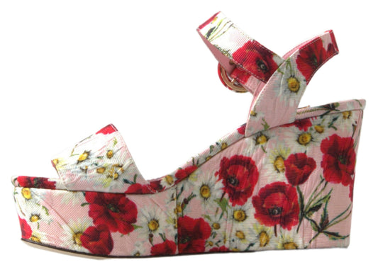 Sandali con cinturino alla caviglia e zeppa con stampa floreale multicolore Dolce & Gabbana