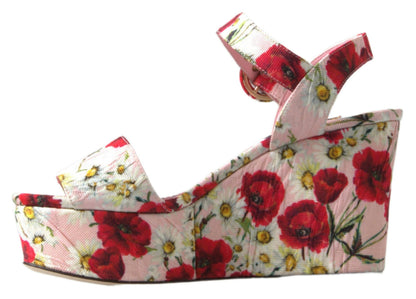 Sandali con cinturino alla caviglia e zeppa con stampa floreale multicolore Dolce &amp; Gabbana