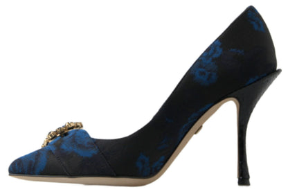 Scarpe con tacco Dolce &amp; Gabbana in Ayers blu con fiori e cristalli