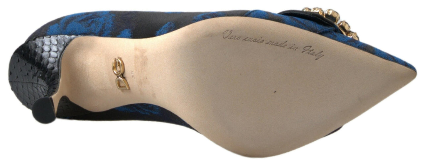Scarpe con tacco Dolce &amp; Gabbana in Ayers blu con fiori e cristalli