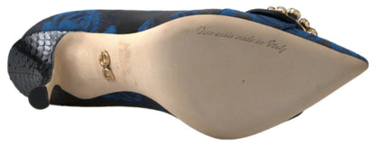 Scarpe con tacco Dolce &amp; Gabbana in Ayers blu con fiori e cristalli
