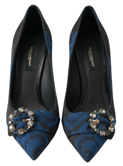 Scarpe con tacco Dolce &amp; Gabbana in Ayers blu con fiori e cristalli