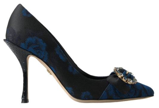 Scarpe con tacco Dolce &amp; Gabbana in Ayers blu con fiori e cristalli