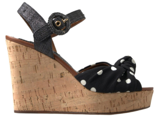 Sandali con zeppa e cinturino alla caviglia neri a pois di Dolce &amp; Gabbana