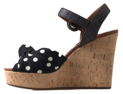 Sandali con zeppa e cinturino alla caviglia neri a pois di Dolce &amp; Gabbana