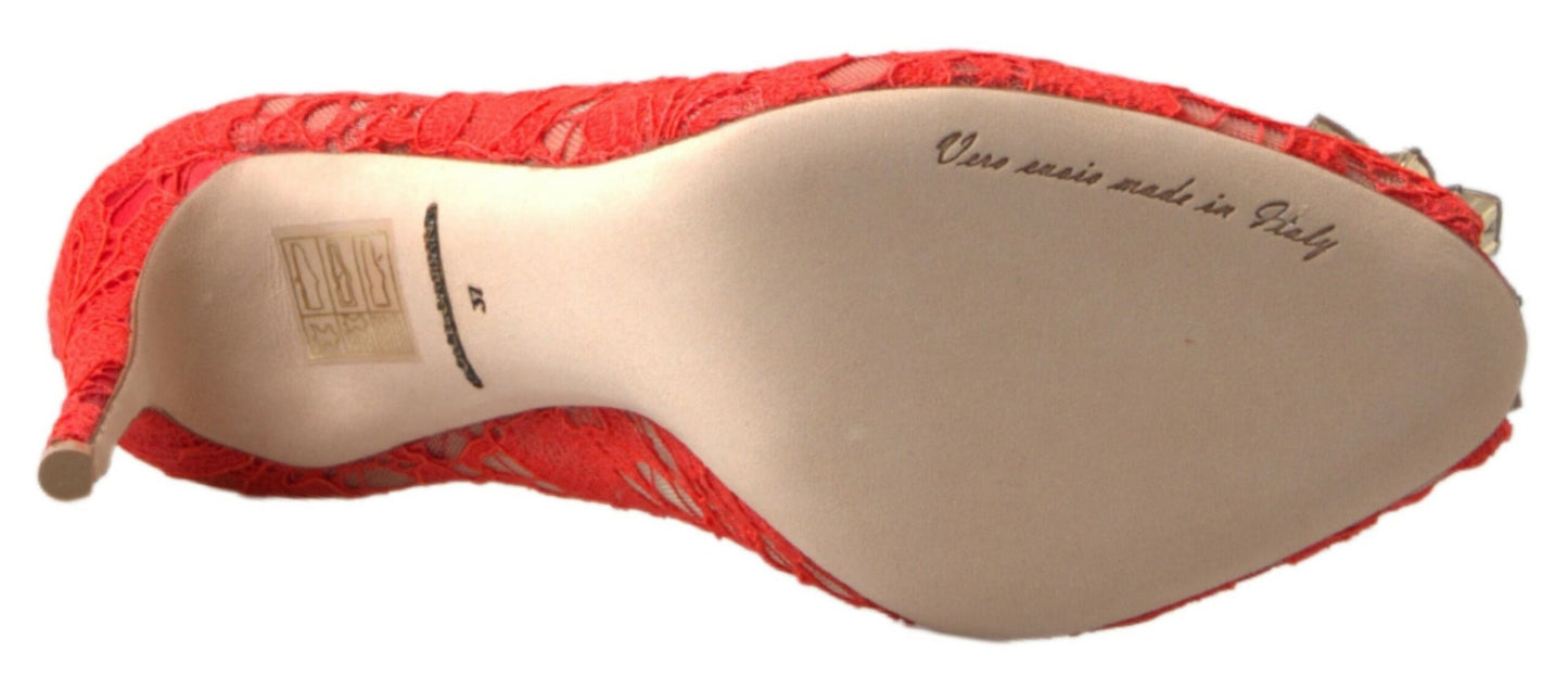 Scarpe con tacco e cristalli in pizzo rosso Taormina di Dolce &amp; Gabbana