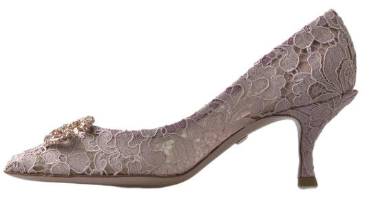 Scarpe con tacco Dolce &amp; Gabbana in pizzo floreale rosa DG Crystal