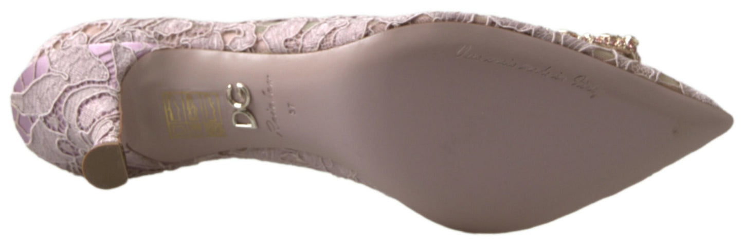 Scarpe con tacco Dolce &amp; Gabbana in pizzo floreale rosa DG Crystal