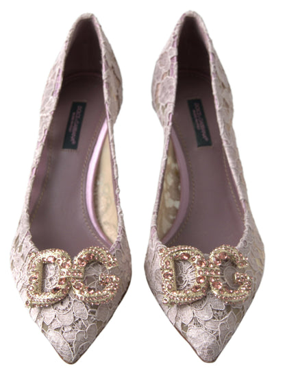 Scarpe con tacco Dolce &amp; Gabbana in pizzo floreale rosa DG Crystal