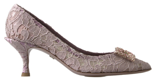 Scarpe con tacco Dolce &amp; Gabbana in pizzo floreale rosa DG Crystal