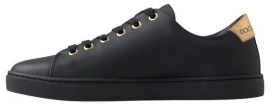 Scarpe da ginnastica classiche in pelle nera e oro Dolce &amp; Gabbana