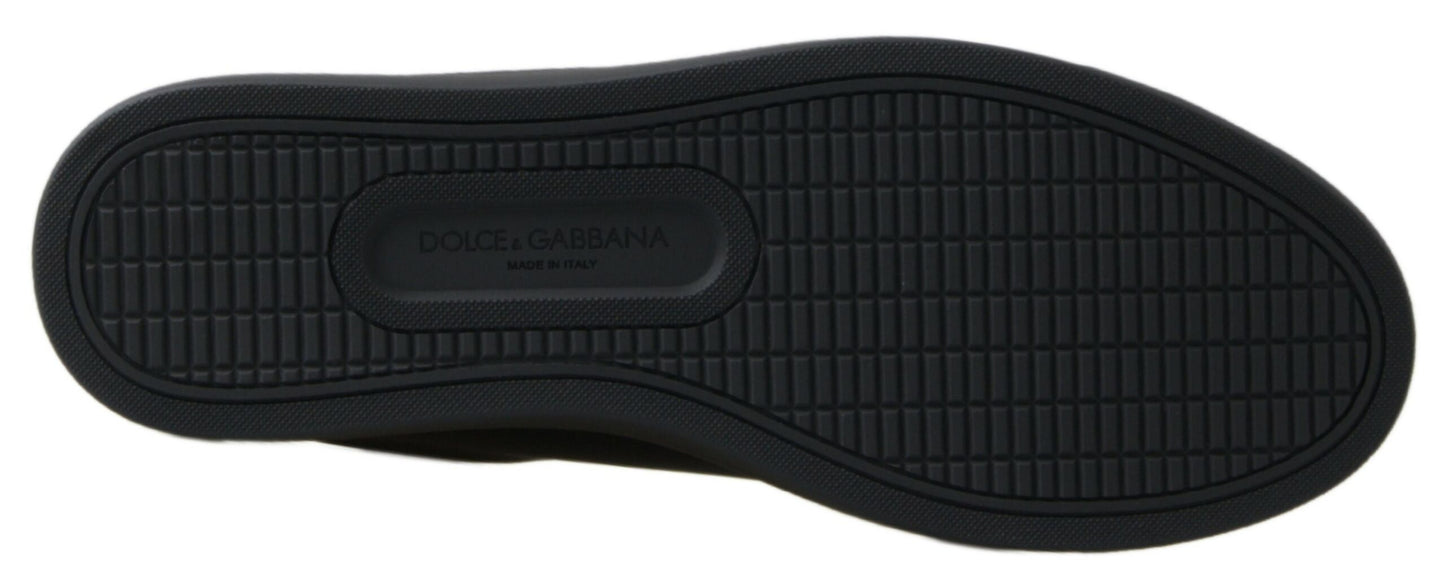 Scarpe da ginnastica classiche in pelle nera e oro Dolce &amp; Gabbana