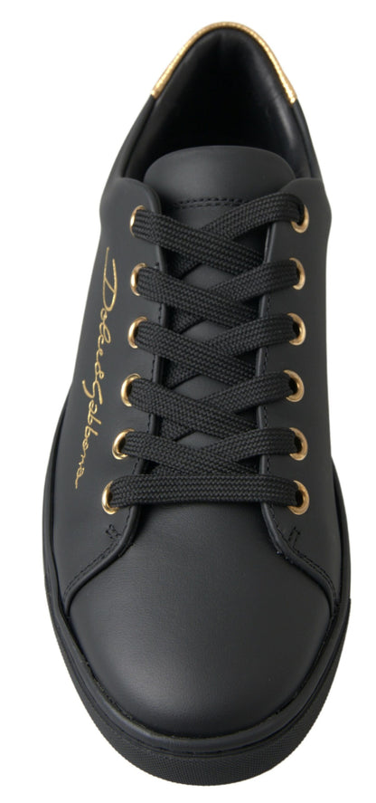 Scarpe da ginnastica classiche in pelle nera e oro Dolce &amp; Gabbana