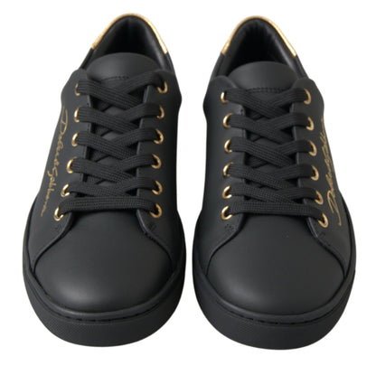 Scarpe da ginnastica classiche in pelle nera e oro Dolce &amp; Gabbana